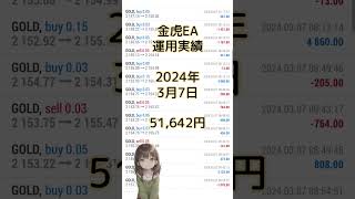 金虎EA★2024年3月7日運用実績【投資初心者】【FX初心者】【FX自動売買】【爆益型】【ミリオンシップEA】【安定型】【無料EA】【不労所得】【オートシステムワン】【DERIV】【Mrふらっと】