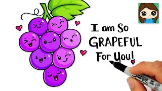How to Draw Grapes Easy 🍇 Cute Fruit Pun Art