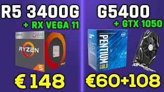 Ryzen 5 3400G \u0026 RX Vega 11 vs Pentium G5400 \u0026 GTX 1050 (CS:GO, Fortnite, LoL, GTA 5...)