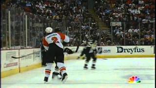 Derian Hatcher backs down from Georges Laraque (2008 NHL Playoffs)