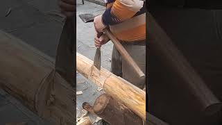 Wood column tenon joint chiseling process