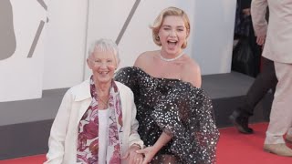 Florence Pugh and her grandmother on the red carpet at the Venice Film Festival