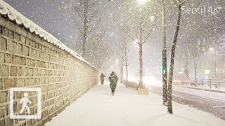 [4K] Winter night Walk in Heavy Snowfall in Seoul l 폭설이 내리는 겨울밤 서울 걷기 (동묘-동대문-DDP)