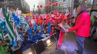 European industrial workers protest outside the European Union in Brussels