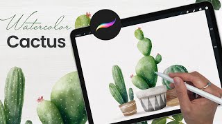 How To Draw: Watercolor Cactus • Procreate Tutorial • Easy iPad Art