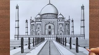 How to Draw Tajmahal in 1-Point Perspective | Speed(Fast) Drawing