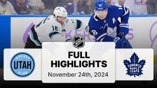 NHL Highlights | Utah Hockey Club vs. Maple Leafs | November 24, 2024