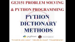 DICTIONARY METHODS | GE3151 PROBLEM SOLVING AND PYTHON PROGRAMMING NOTES