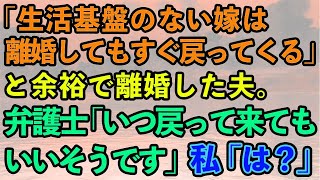 【スカッとする話】「生活基盤のない嫁は離婚してもすぐ戻ってくる」と余裕で離婚した夫。離婚後、弁護士「いつでも戻って来ていいと言われてます」私「は？」【修羅場】