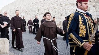 Franciscan Friar procession from the Church of the Holy Sepulchre to their monastery in Jerusalem