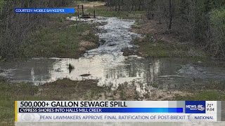 More than half a million gallons of sewage overflows into Halls Mill Creek