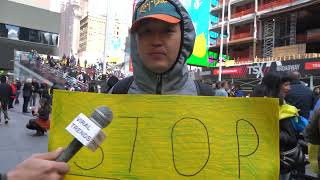 Buryat Russians support Ukraine at the Times Square protest