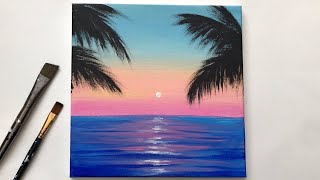 Acrylic Painting for Beginners on Canvas | Calm Sunset | Acrylic Painting Easy Step by Step