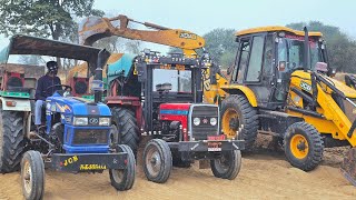 Eicher 380 Mahindra 575 Massey 245 Tractor Stuck in Mud Overturned with JCB 3dx | Jcb and Tractor