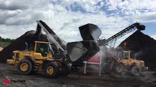 MH5680 stockpiling mulch from wheel loaders \u0026 grinder