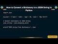 How to Convert a Dictionary to a JSON String in Python