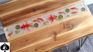 How to Make an Epoxy Resin River Table With 3D Fish Stickers - NO Painting and NO Sanding! DIY