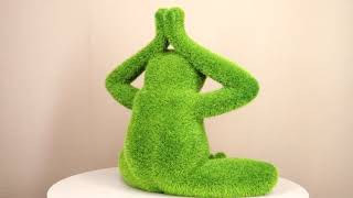 Ebros Meditating Yoga Frog Garden Statue in Flocked Artificial Moss Finish