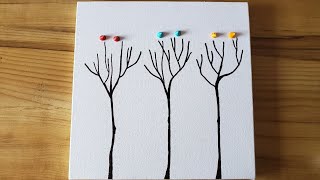 3 Trees / Simple Acrylic Painting Demo For Beginners / Project 100 Days / Day #34