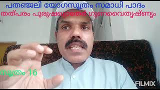 പതഞ്ജലി യോഗസൂത്രം സമാധി പദം സൂത്രം 16. തത്പരം പുരുഷഖ്യാതേർ ഗുണവൈതൃഷ്ണൃം.