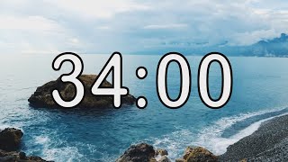 34 minute timer with Calm and Soft Music and sea wave cinematic background