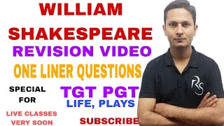 WILLIAM SHAKESPEARE ONE LINER QUESTIONS|| FOR KVS NVS AWES TET STET TGT PGT PRT. ||