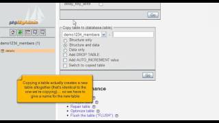 Copying a database table with phpMyAdmin
