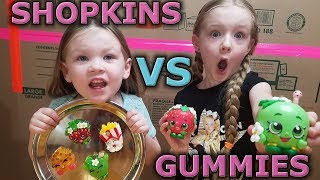 REAL FOOD VS SHOPKINS | Shopkin Gummies | Sis vs Sis Shopkins Challenge!!