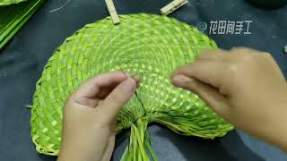 Palm Leaf Weaving Fan Tutorial, Hemming Tutorial, Palm Leaf Weaving Dandelion棕葉編織扇子教程，收邊教程#handmade