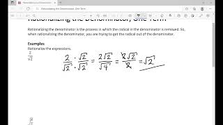 Rationalizing the Denominator, One Term