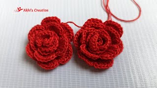 Easy Crochet Rose Flower /কুশিকাটার গোলাপ ফুল