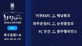 [화랑대기U11] 09:00 경기이천KSFCU12 vs 전남해남동초 / 09:50 경기파주운정FC vs 전남순천중앙초 / 10:40 경기FC진건 vs 광주챔피언스U12