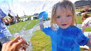 BALLOON BATTLE 💦  1,000 Balloons!! Family Water War at pirate island! Adley passed her School Test!