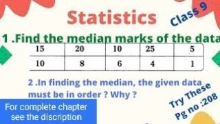 Statistics class 9 / Find the median marks of data/ In finding the median data must be written in