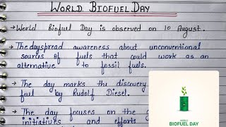 World Biofuel day | Write an Essay on World Biofuel day | 10 Lines on World Biofuel day