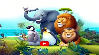 Meeting four friends: elephant, penguin, lion and koala