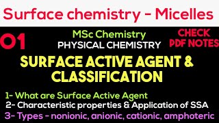 Surface active agents - Characters + Properties + Application + Types •Msc SURFACE CHEMISTRY•