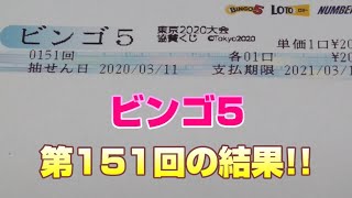 【ビンゴ5】第151回を全数字購入法で、5口購入した結果