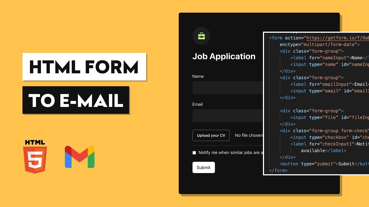 Send Emails From An HTML Contact Form | Job Application HTML Form ...