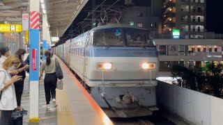 JR貨物EF66形100番台125号機＋コキ20B（両）が北朝霞駅を通過するシーン（2067レ・吹A2・コンテナ輸送）