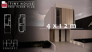 Modern Tiny House Design | 2 Storey House 4x12m / 61sqm | Large carport | Casa de pequeña 4x12