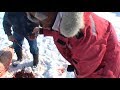 Inuit dándonos hígado de la foca con la que alimentarán a los perros - Expedición Nanoq 2007