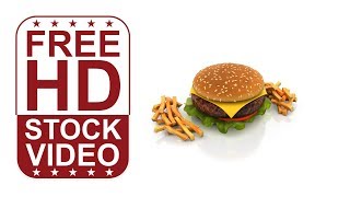 Free Stock Videos – hamburger cheeseburger with french fries on white background spinning