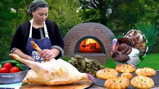 Cooking a Huge Indian Bird with Dolma Stuffing in a Brick Oven and Fragrant Bread