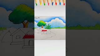 Simple Landscape Drawing|| Scenery Drawing #shorts
