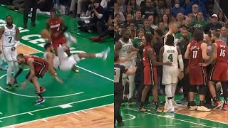 Jayson Tatum takes scary fall with 1min left up 16 and Jaylen Brown was heated 😳