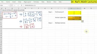 MATH 3.02 Solving system of linear equations with Excel (2x2 case)