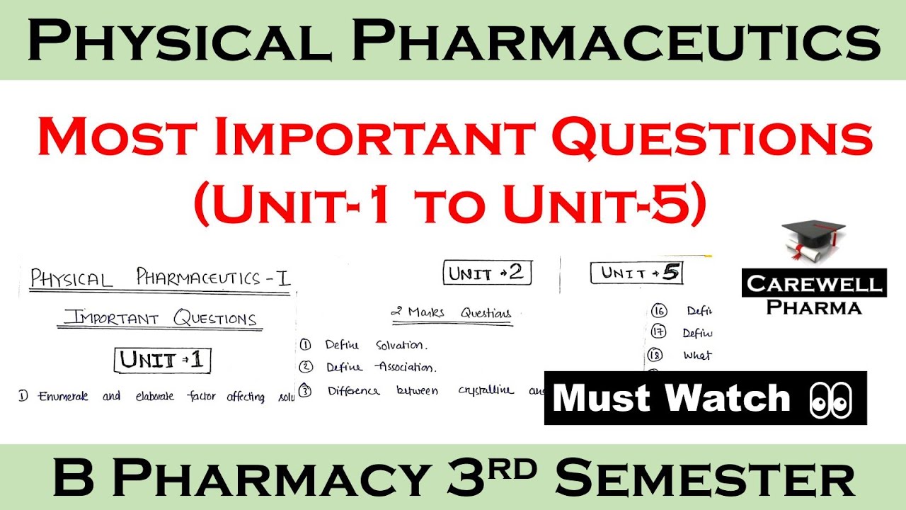 Important Question Of Physical Pharmaceutics || B Pharma 3rd Sem ...