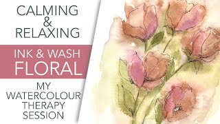 Line & Wash Watercolor Flowers - Calming Watercolor Art Therapy Session