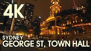 【4K UHD BEAUTIFUL SYDNEY AUSTRALIA】Night Walking Through George Street, QVB, Sydney Town Hall